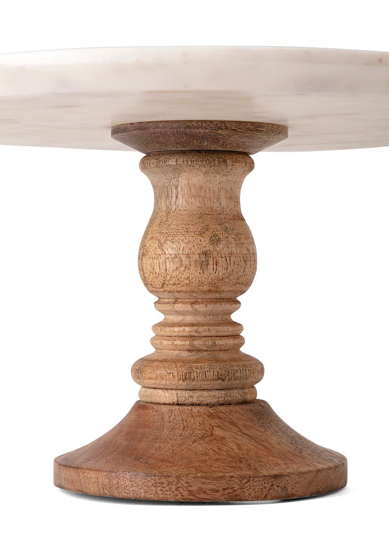 IMAX Lissa Marble Cake Stand in White â€“ Handcrafted Cake Pedestal, Marble and Mango Wood Display Table for Presenting Cakes, Pastries, Desserts. Cake Stands - Image 4